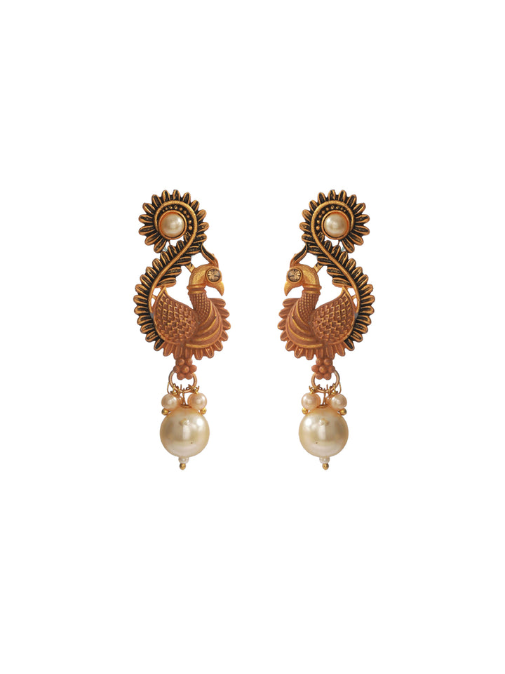 Priyaasi Studded Floral Peacock Pink Gold Plated Earring Set