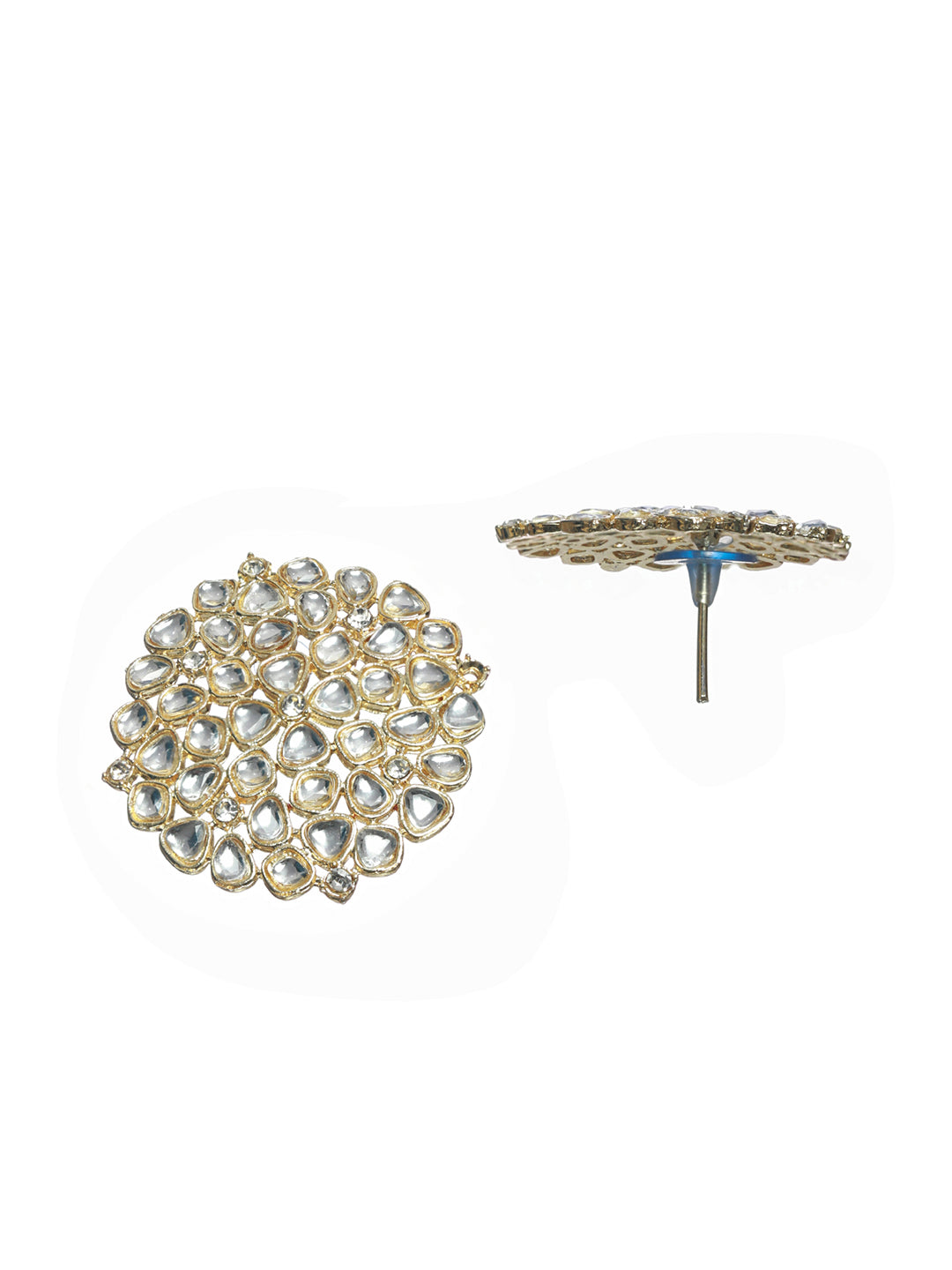 Priyaasi Floral Blue Stone Gold Silver Plated Earring Set