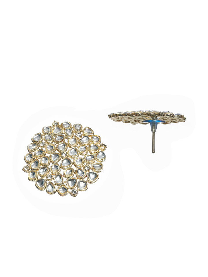 Priyaasi Floral Blue Stone Gold Silver Plated Earring Set