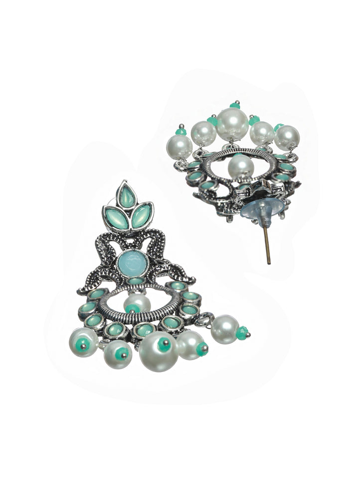 Priyaasi Floral Blue Stone Gold Silver Plated Earring Set
