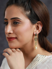 Priyaasi Floral Block Gold Plated Pearl Drop Earrings