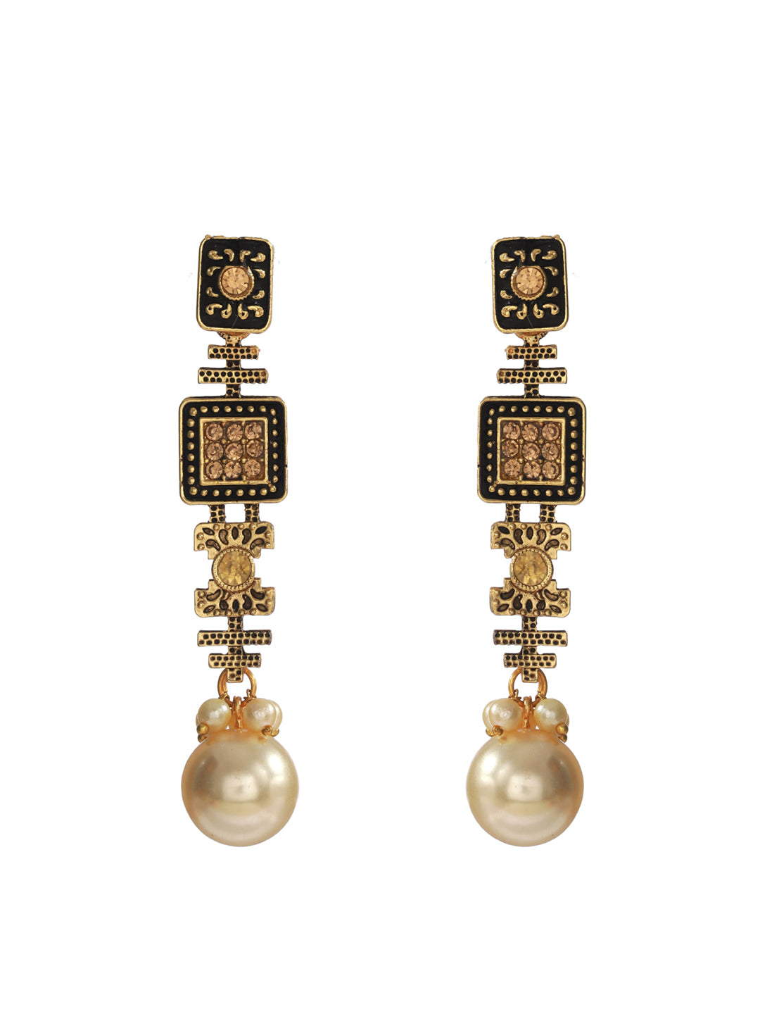 Priyaasi Floral Block Gold Plated Pearl Drop Earrings