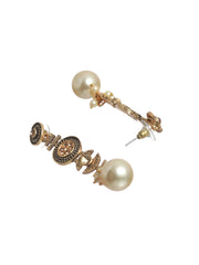 Priyaasi Floral Block Gold Plated Pearl Drop Earrings