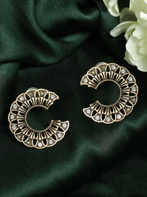 Priyaasi Studded Black Textured Gold Plated Earrings