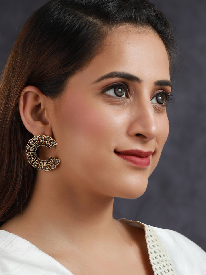 Priyaasi Studded Black Textured Gold Plated Earrings