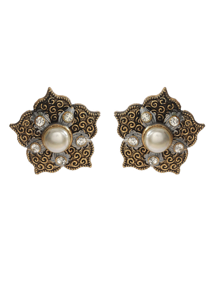 Priyaasi Floral Pearl Studded Gold Plated Earrings