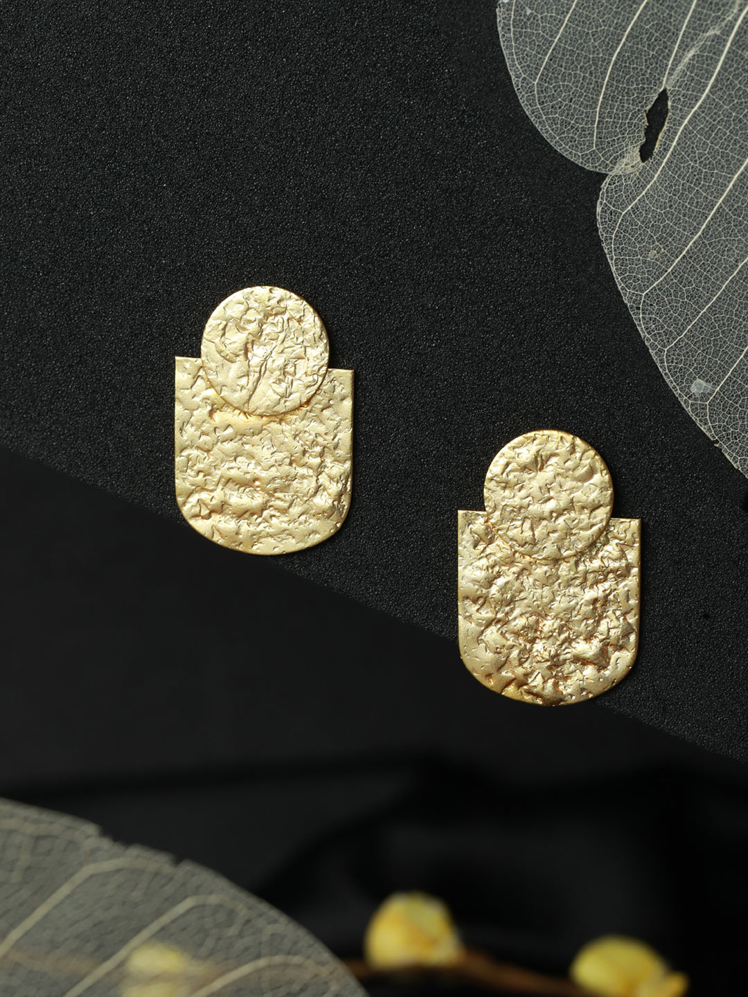 Priyaasi Hammered Geometric Gold Plated Earrings