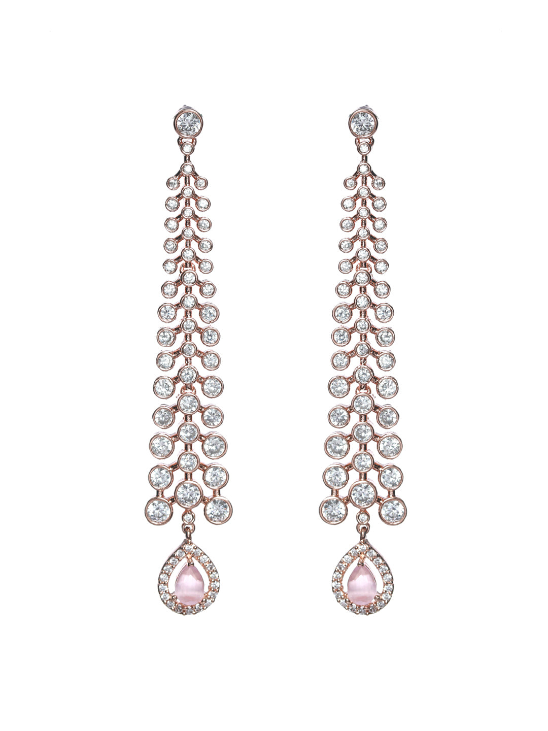 Priyaasi Floral Pink Stone AD Studded Rose Gold Plated Earrings