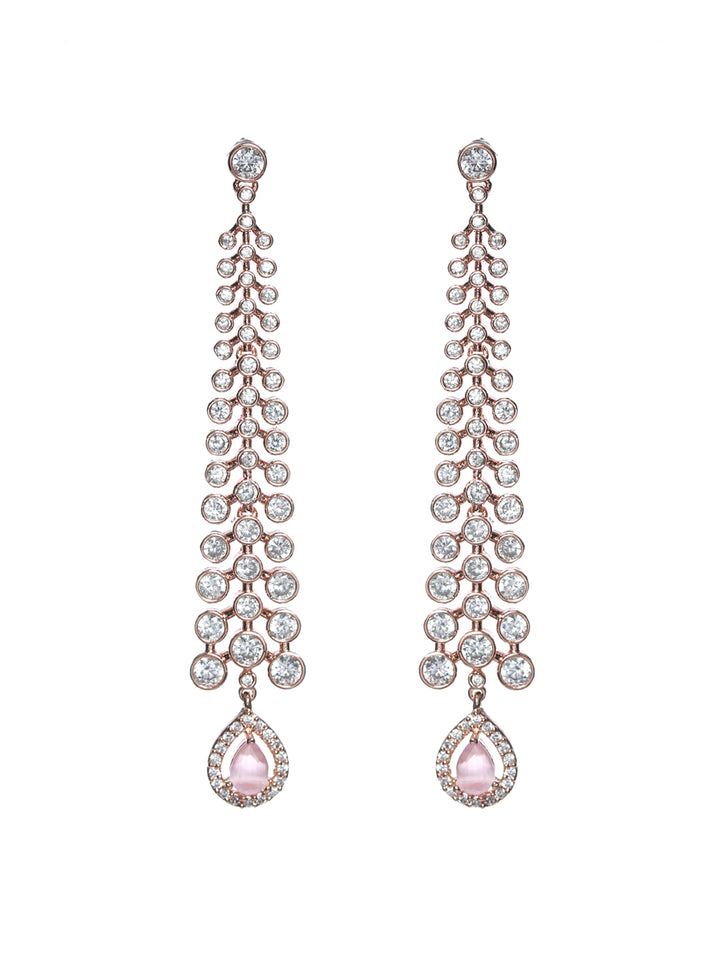 Priyaasi Floral Pink Stone AD Studded Rose Gold Plated Earrings