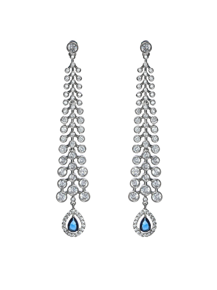Priyaasi Floral Blue Stone AD Studded Silver Plated Earrings
