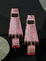 Priyaasi Pink Heart Geometric Gold Plated Jhumka Earrings