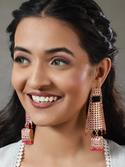 Priyaasi Pink Heart Geometric Gold Plated Jhumka Earrings