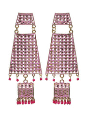 Priyaasi Pink Heart Geometric Gold Plated Jhumka Earrings