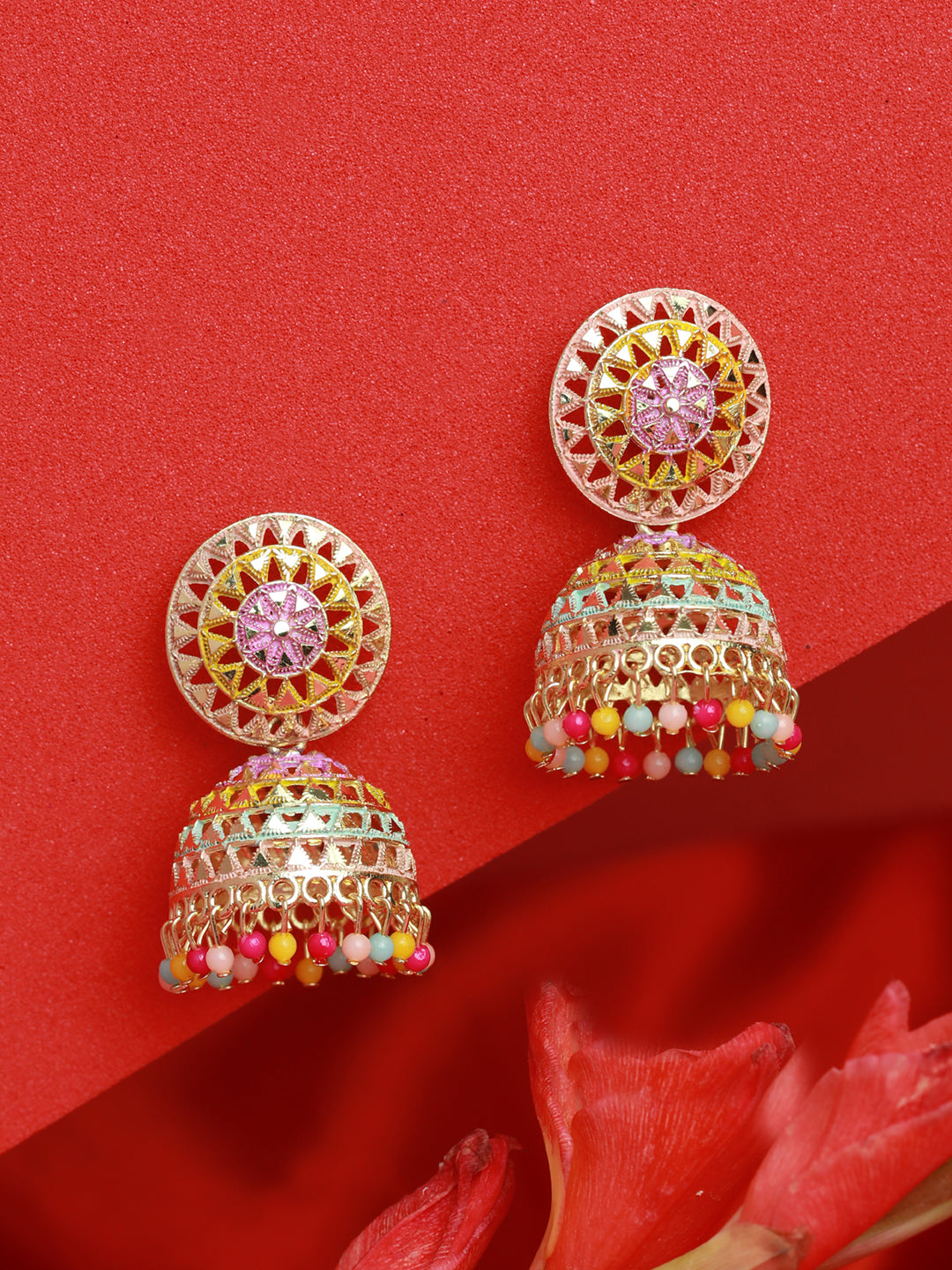 Priyaasi Multicolor Gold Plated Jhumka Earrings