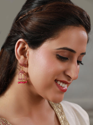 Priyaasi Pink Peacock Gold Plated Jhumka Earrings