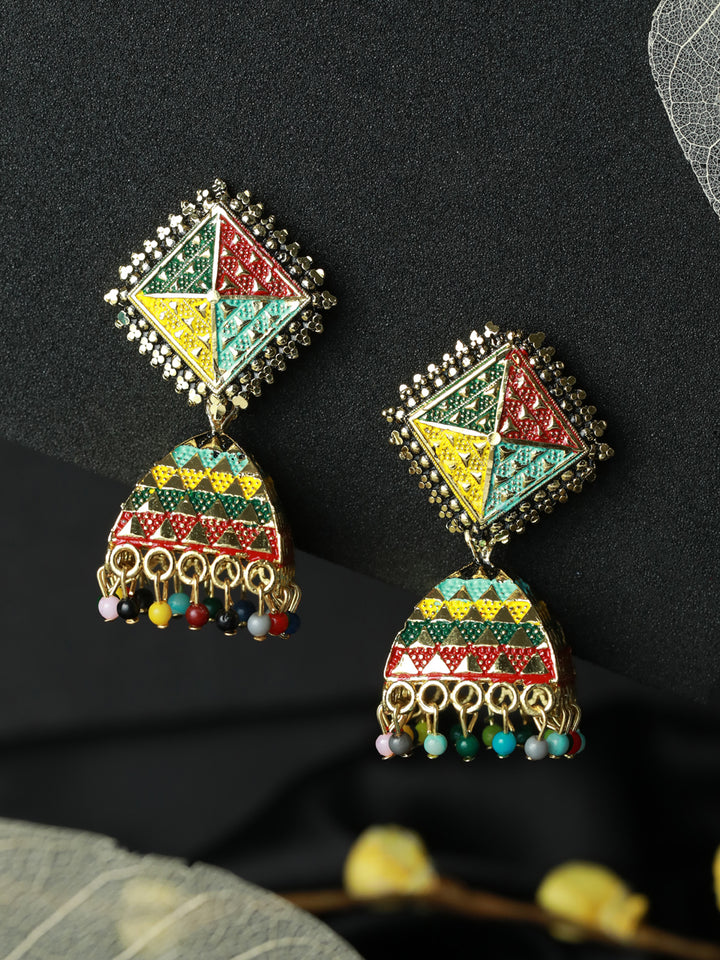 Priyaasi Multicolor Block Gold Plated Jhumka Earrings