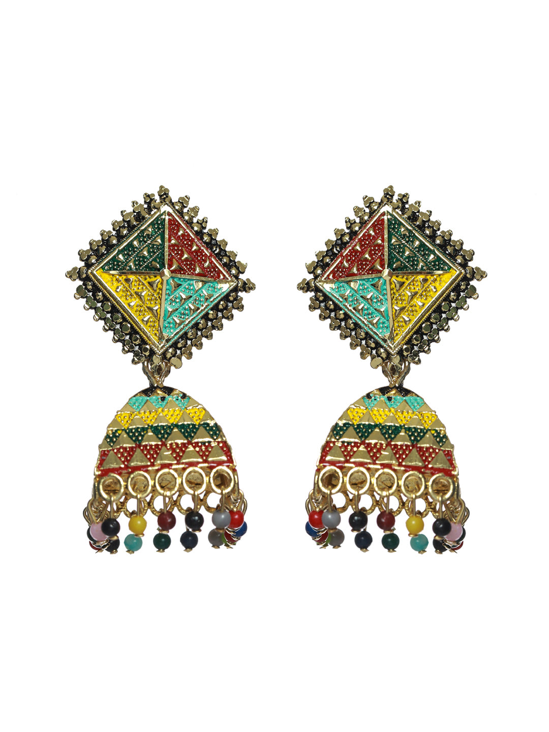 Priyaasi Multicolor Block Gold Plated Jhumka Earrings