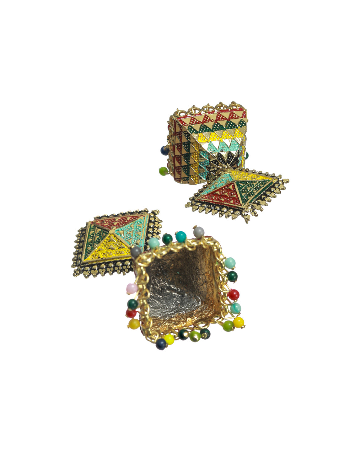 Priyaasi Multicolor Block Gold Plated Jhumka Earrings