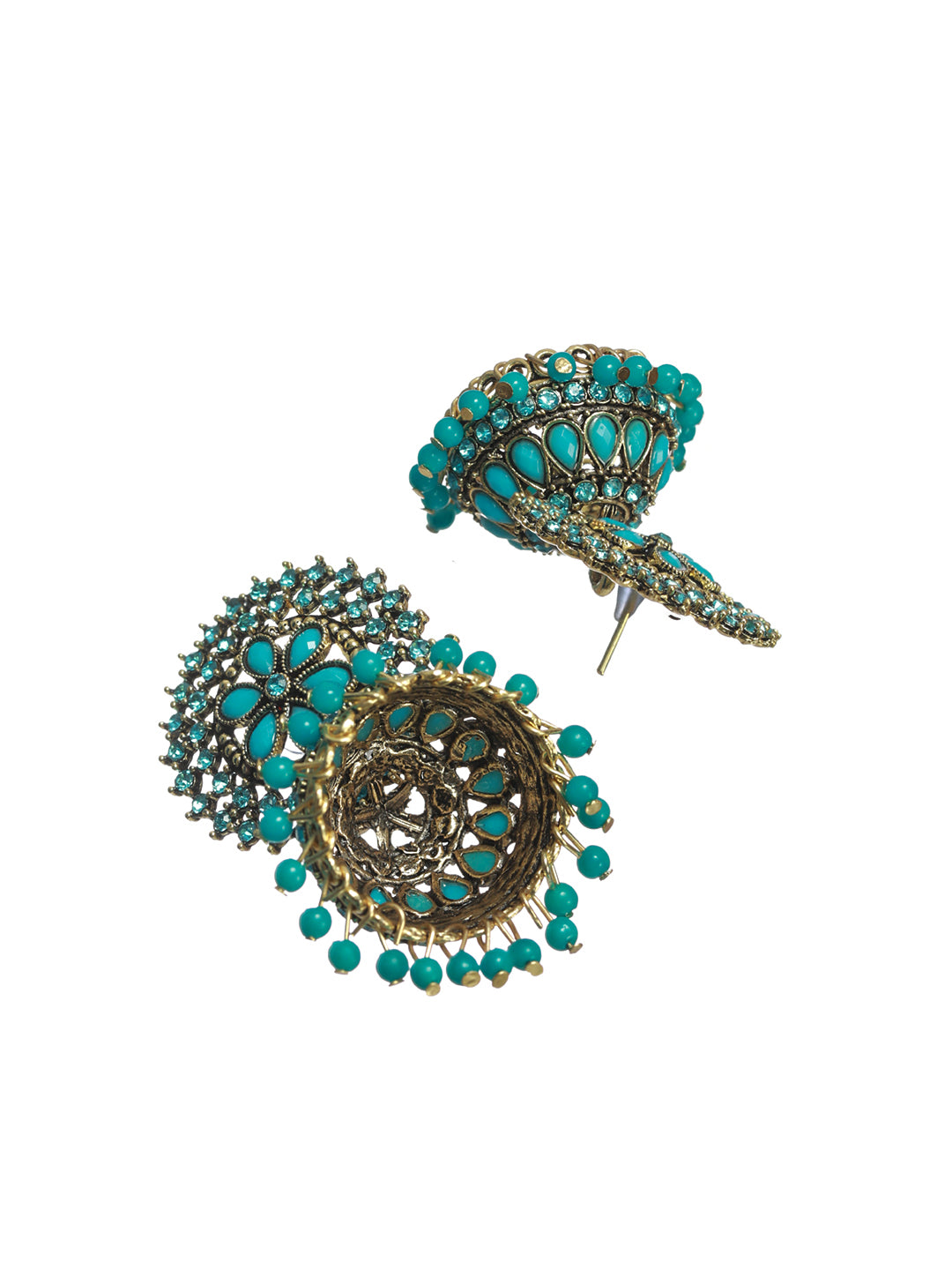 Priyaasi Blue Floral Studded Gold Plated Jhumka Earrings