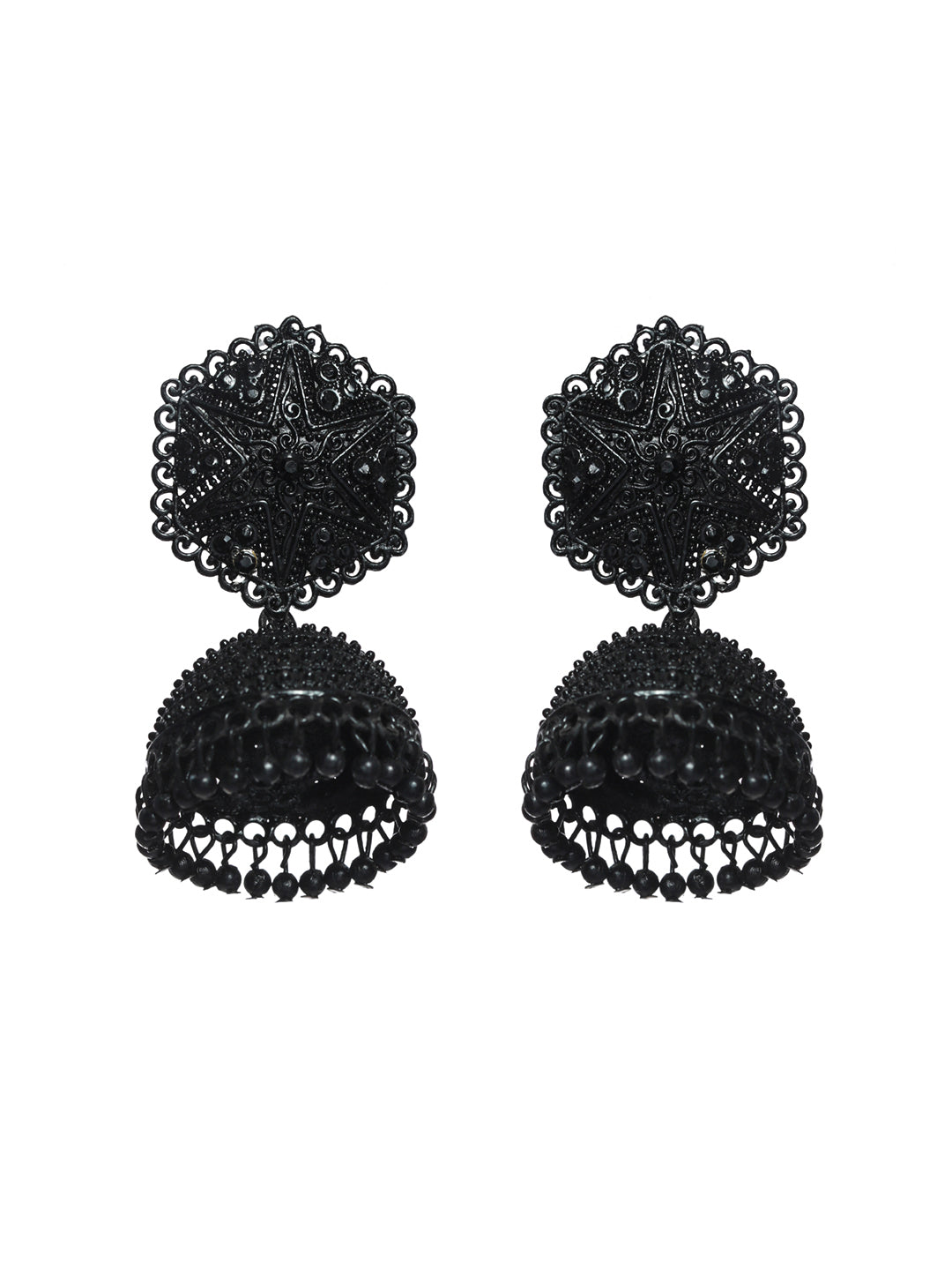 Priyaasi Black Floral Jhumka Earrings