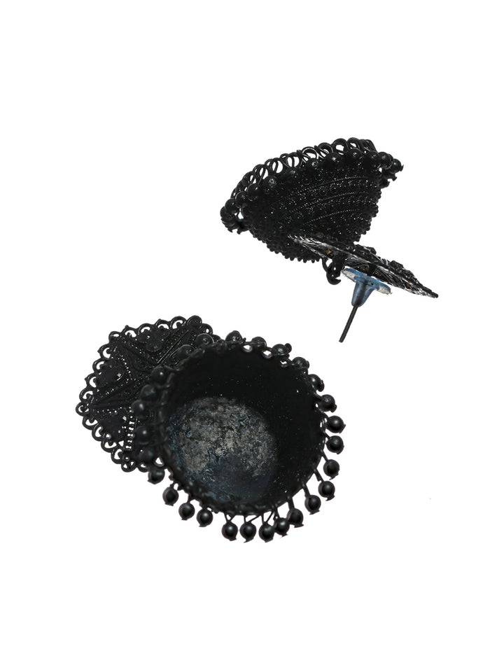 Priyaasi Black Floral Jhumka Earrings