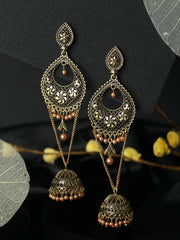 Priyaasi Floral Gold Plated Long Drop Jhumka Earrings