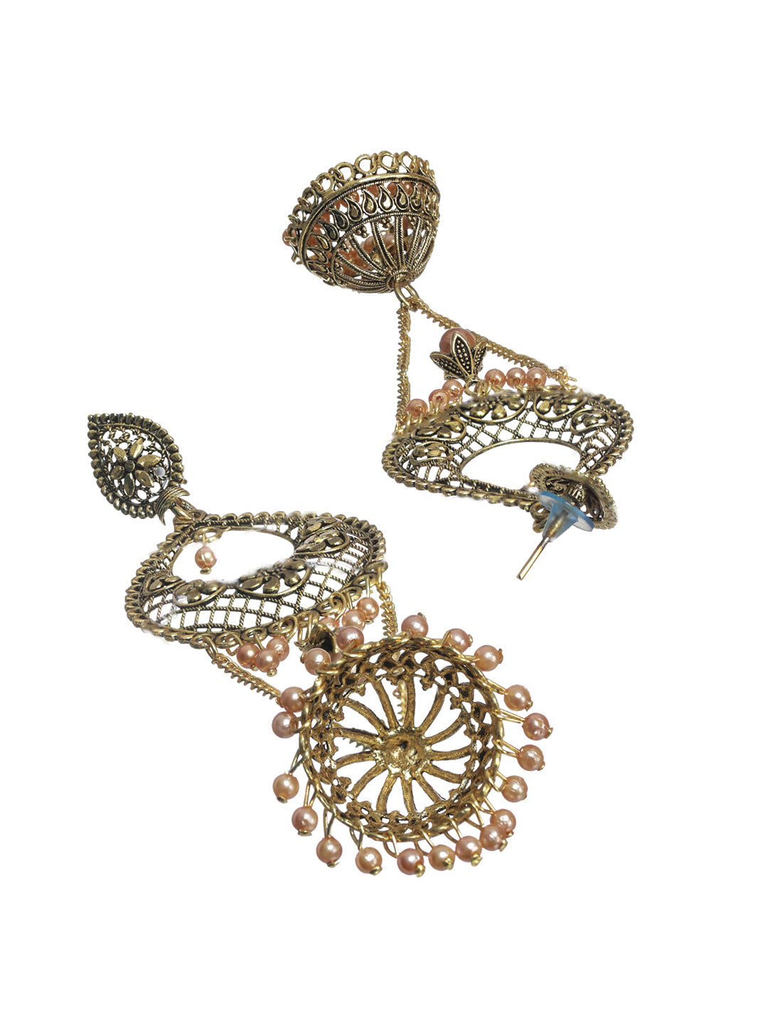 Priyaasi Floral Gold Plated Long Drop Jhumka Earrings