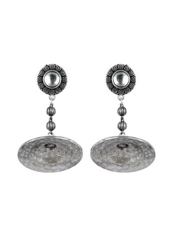 Priyaasi Round Studded Floral Motif Oxidised Silver Earrings