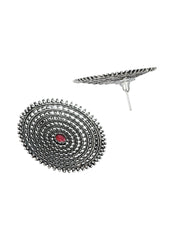Priyaasi Ruby Round Layered Oxidised Silver Stud Earrings