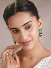 Priyaasi Studded Block Sphere Oxidised Silver Earrings