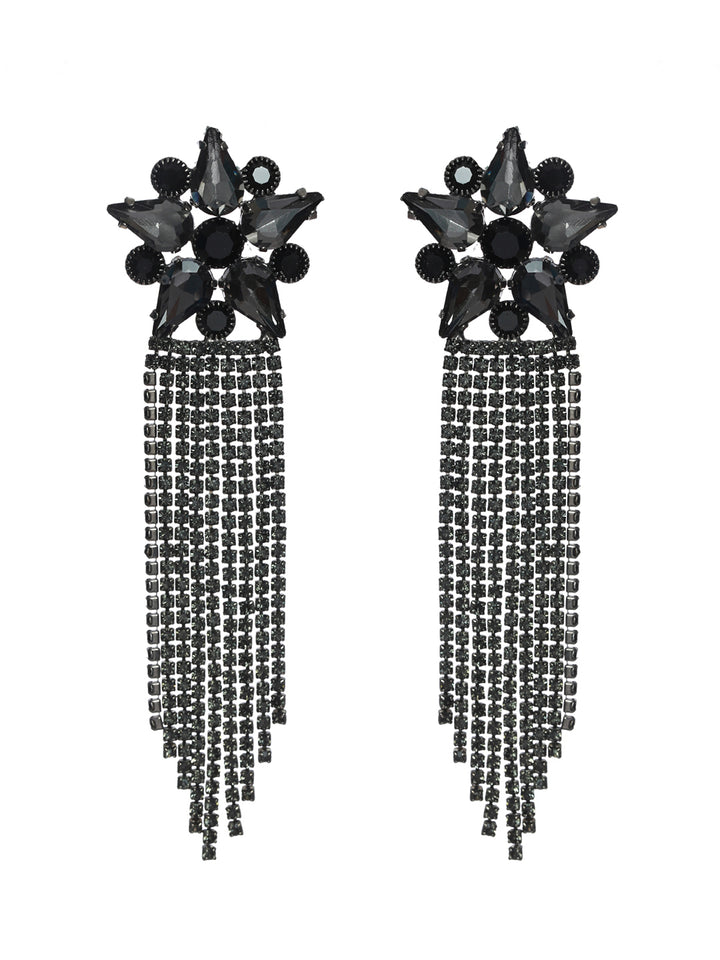Priyaasi Black Floral Tassel Drop Earrings