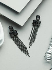 Priyaasi Black Block Tasseled Drop Earrings