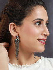 Priyaasi Black Block Tasseled Drop Earrings