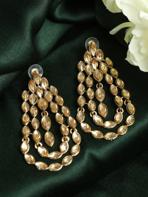 Priyaasi Multilayer Studded Teardrop Gold Plated Earrings