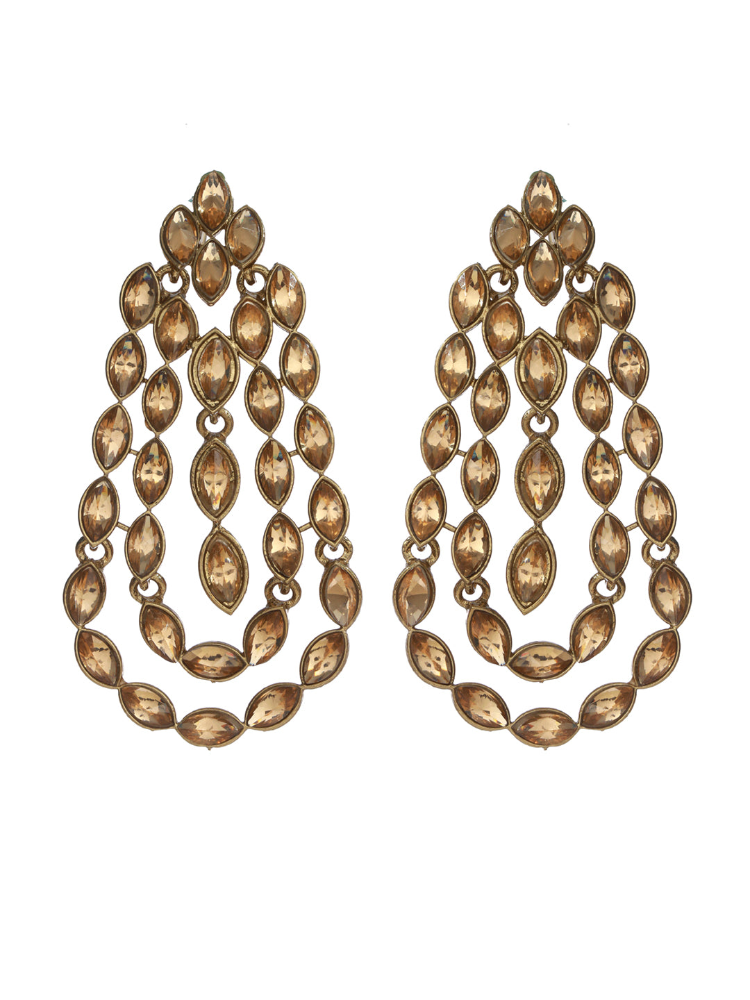 Priyaasi Multilayer Studded Teardrop Gold Plated Earrings