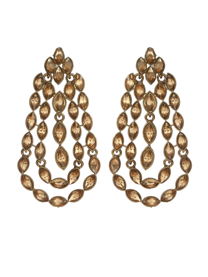 Priyaasi Multilayer Studded Teardrop Gold Plated Earrings