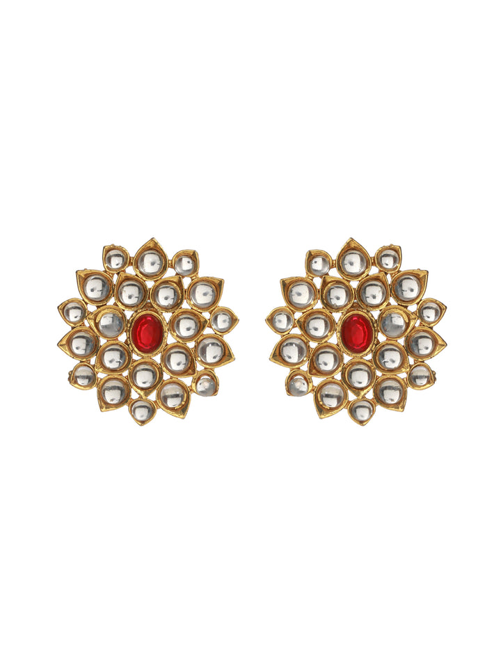 Priyaasi Floral Red Studded Gold Plated Earrings