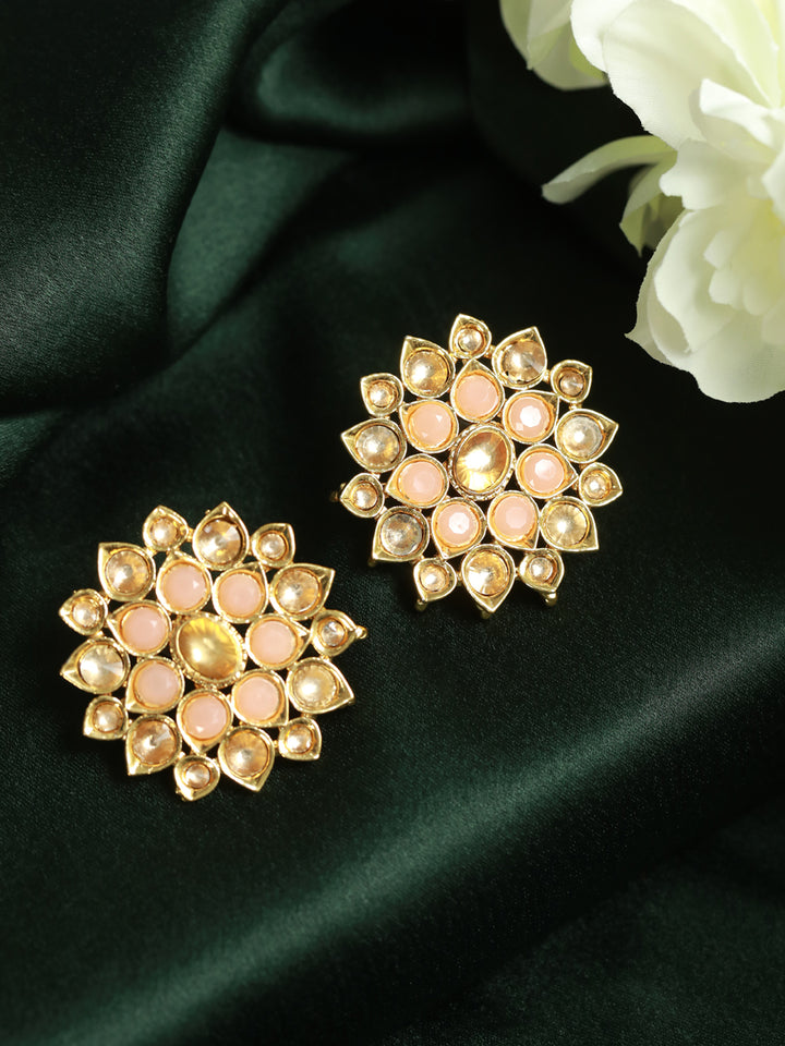 Priyaasi Floral Peach Studded Gold Plated Earrings
