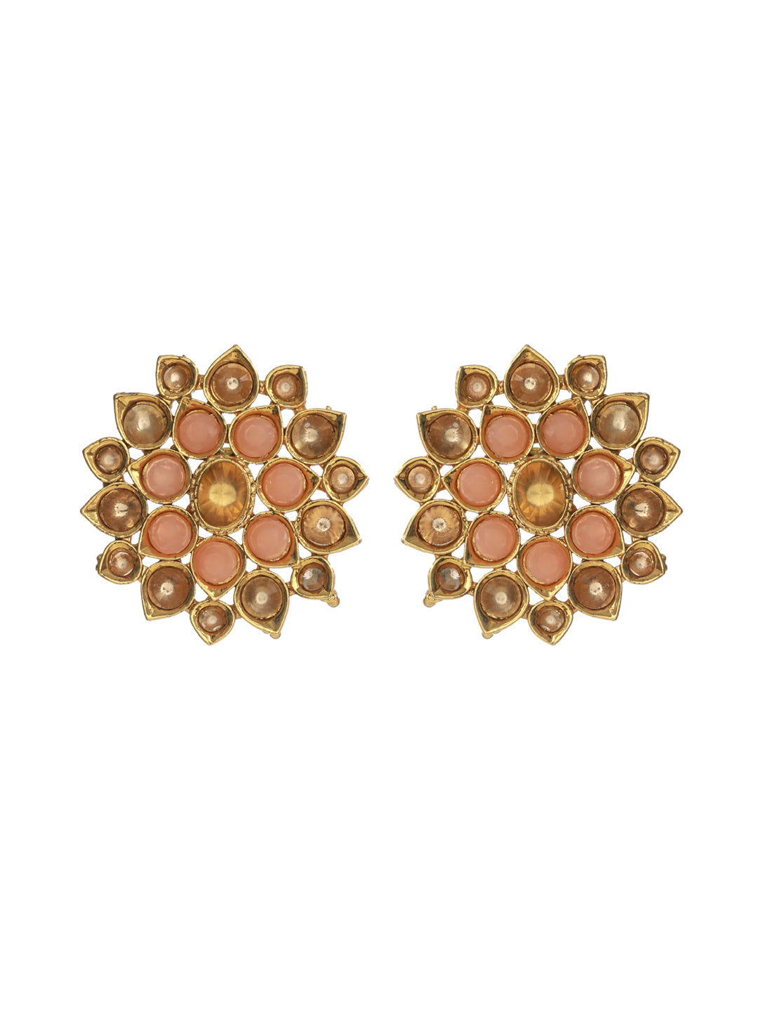 Priyaasi Floral Peach Studded Gold Plated Earrings
