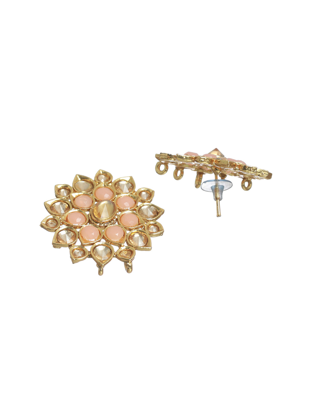 Priyaasi Floral Peach Studded Gold Plated Earrings