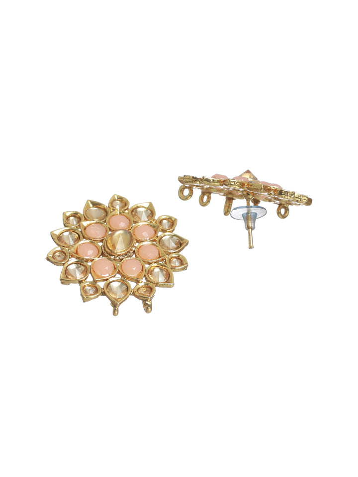 Priyaasi Floral Peach Studded Gold Plated Earrings