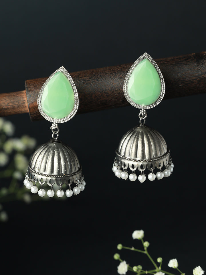 Priyaasi Mint Green Stone Studded Jhumkas