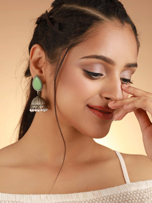 Priyaasi Mint Green Stone Studded Jhumkas