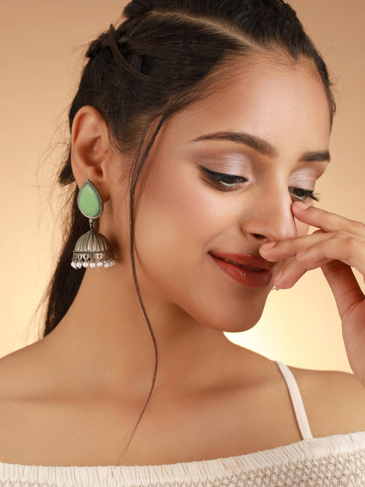 Priyaasi Mint Green Stone Studded Jhumkas