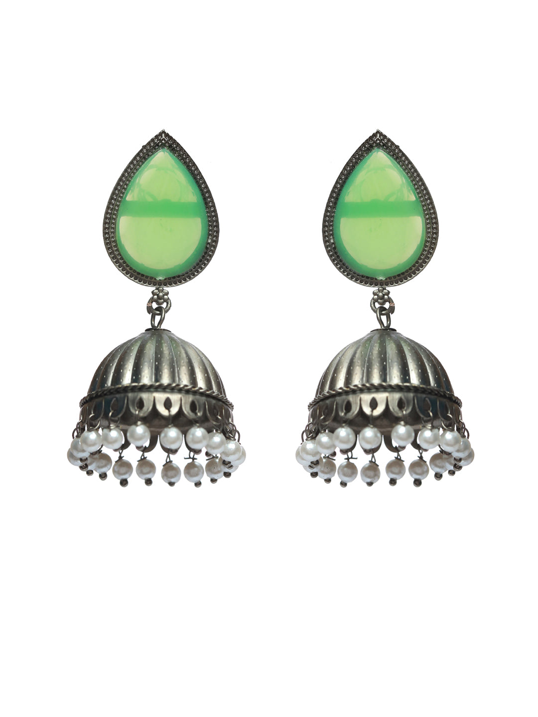 Priyaasi Mint Green Stone Studded Jhumkas