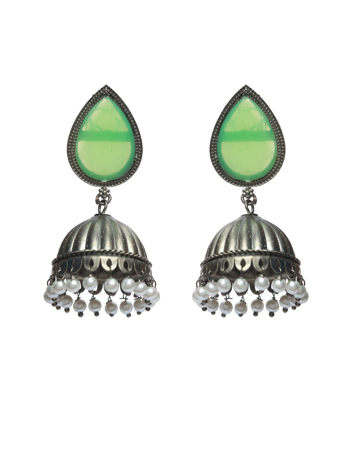 Priyaasi Mint Green Stone Studded Jhumkas