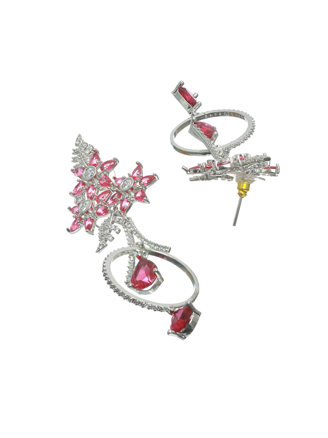 Priyaasi Sparkling Pink American Diamond Drop Earrings