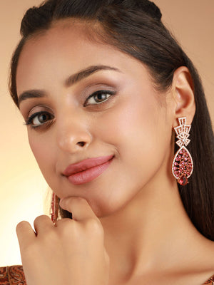 Priyaasi Sparkling Pink American Diamond Floral Drop Earrings