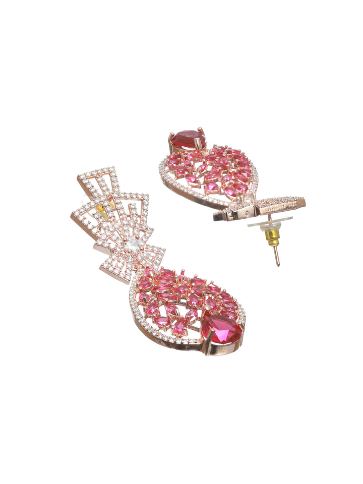 Priyaasi Sparkling Pink American Diamond Floral Drop Earrings