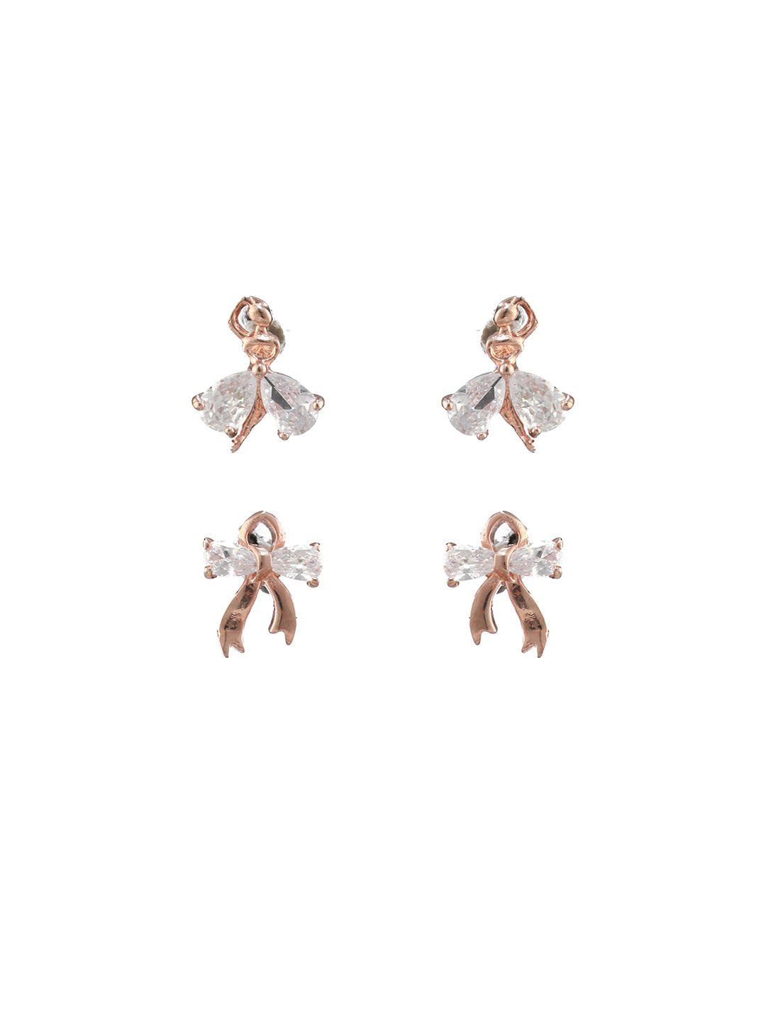 Dancing Beauty AD Studded Rose Gold-Plated Earrings Set